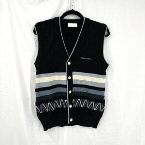Vintage Tino Cosma Italian made sweater vest striped black blue grandpa 100 M L‎